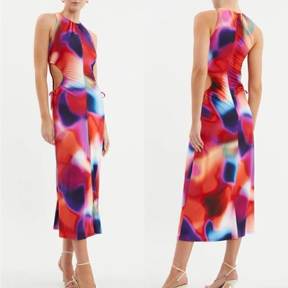 NWT REBECCA VALLANCE Del Prado cutout printed jersey midi dress size 2 $865